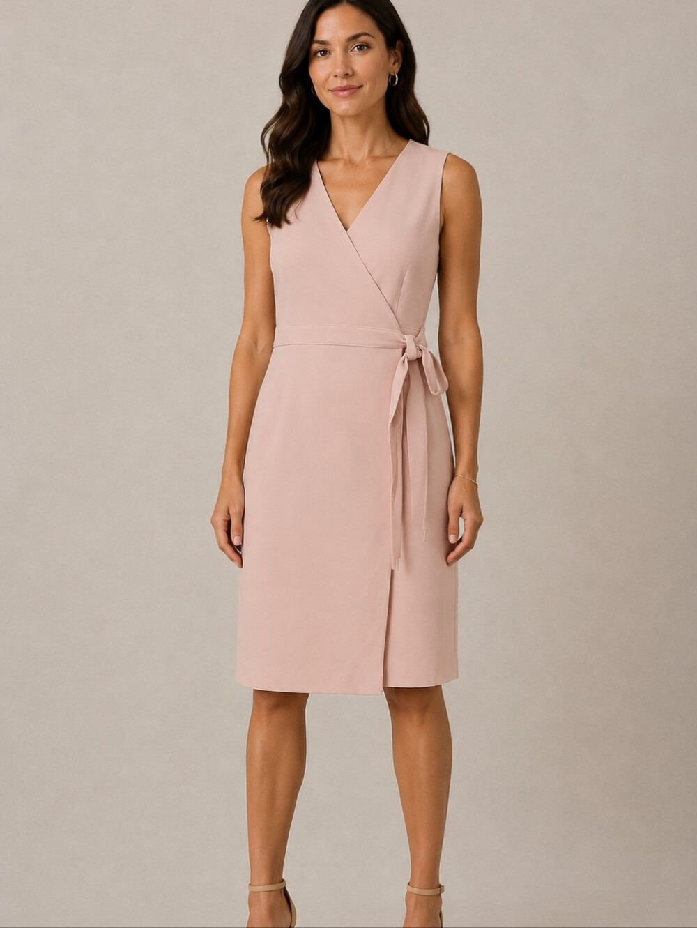 Lafayette 148 New York Sleeveless Wrap Minimalist V Neck Dress Soft Blush Pink